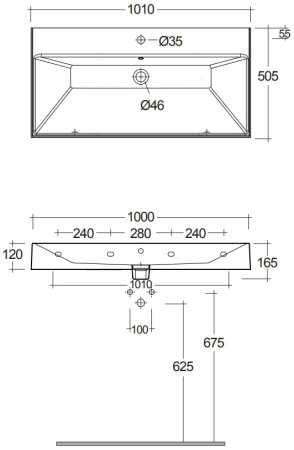 Раковина подвесная KLUDI RESA 59WW10139 прямоугольная 101x50 черный матовый