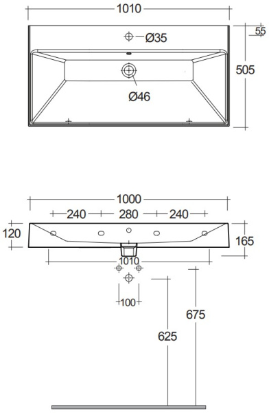 Раковина подвесная KLUDI RESA 59WW10153 прямоугольная 101x50 белый матовый