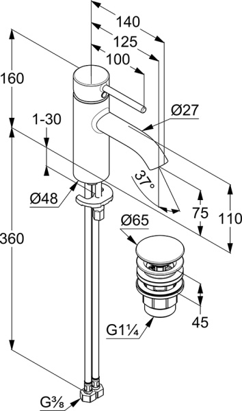 Смеситель для раковины KLUDI BOZZ 382660576 хром