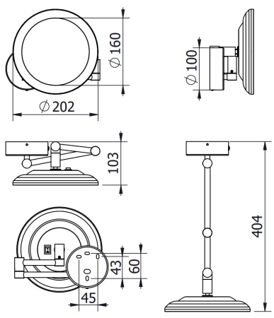 Косметическое зеркало c LED подсветкой KLUDI VELA R 58995N1W брашированная бронза PVD