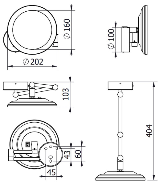 Косметическое зеркало c LED подсветкой KLUDI VELA R 58995N5W брашированный никель PVD