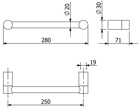Поручень для ванны KLUDI VELA R 58981N1 брашированная бронза PVD