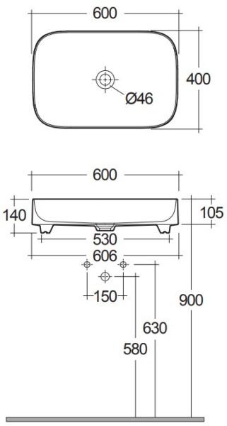 Раковина-чаша керамическая KLUDI RESA S 58CW4043 прямоугольная 60x40 белый