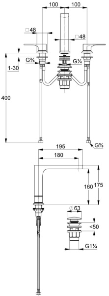 Смеситель для раковины на 3 отверстия Kludi Decus 54393N275 оружейная сталь PVD