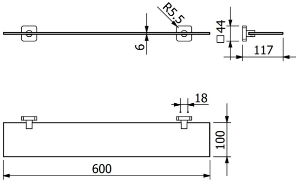 Полка стеклянная KLUDI VELA S 25973N5 брашированный никель PVD